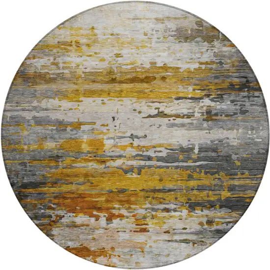 8' Copper And Gray Round Abstract Washable Indoor Outdoor Area Rug Photo 1