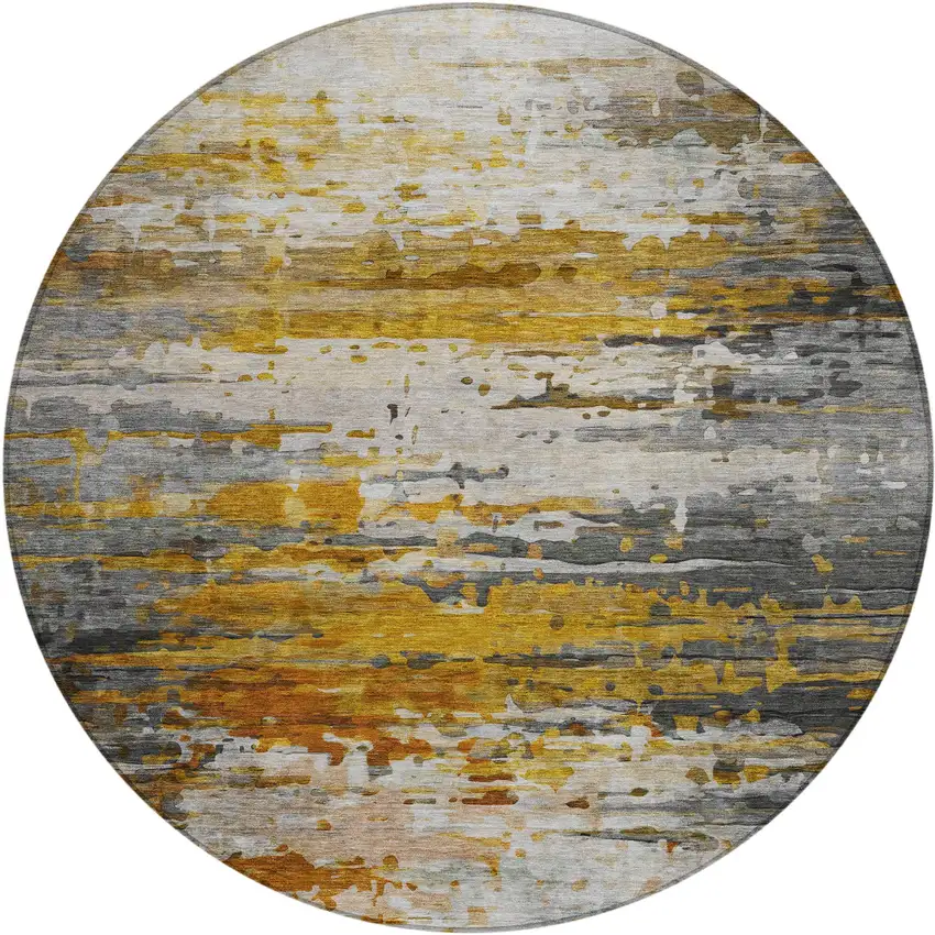 8' Copper And Gray Round Abstract Washable Indoor Outdoor Area Rug Photo 1