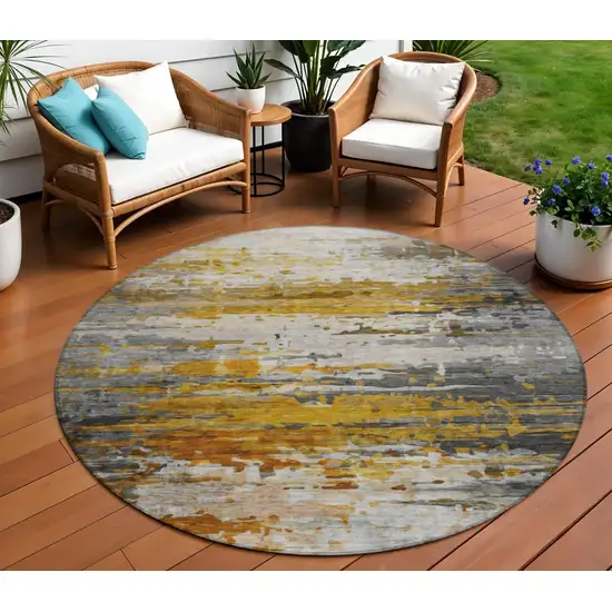 8' Copper And Gray Round Abstract Washable Indoor Outdoor Area Rug Photo 2