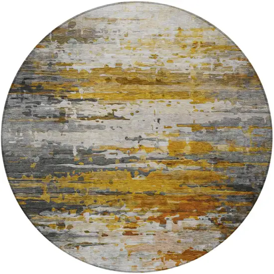 8' Copper And Gray Round Abstract Washable Indoor Outdoor Area Rug Photo 3