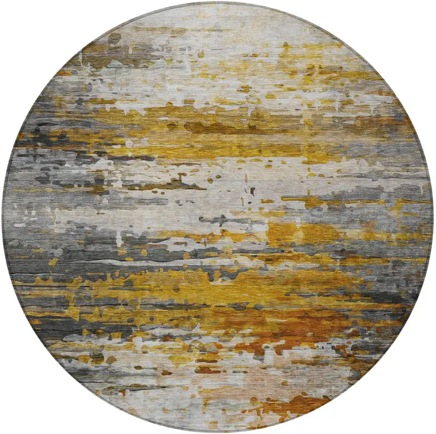 8' Copper And Gray Round Abstract Washable Indoor Outdoor Area Rug Photo 3