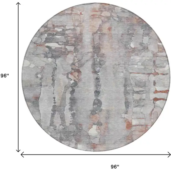 8' Copper And Gray Round Abstract Washable Indoor Outdoor Area Rug Photo 3