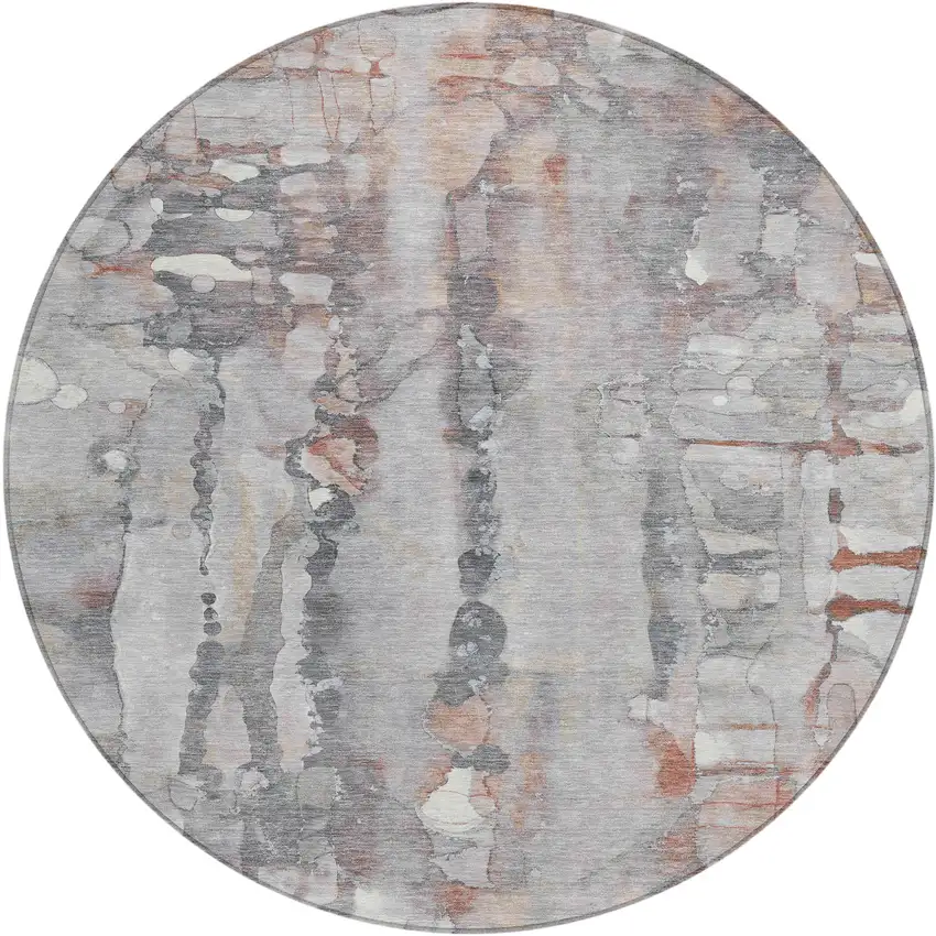 8' Copper And Gray Round Abstract Washable Indoor Outdoor Area Rug Photo 2