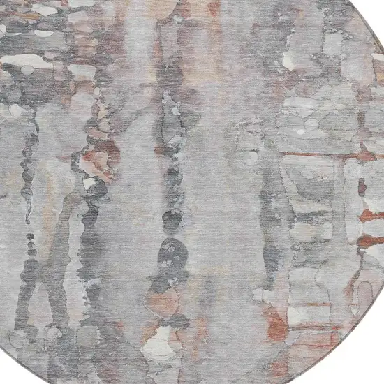 8' Copper And Gray Round Abstract Washable Indoor Outdoor Area Rug Photo 4