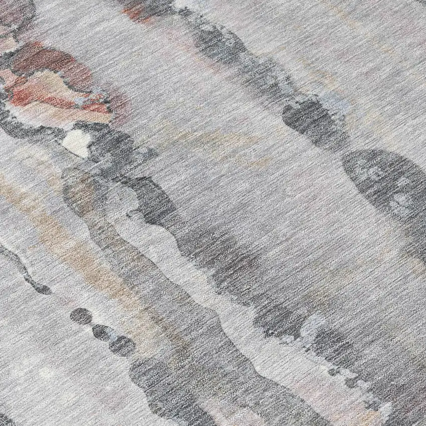 8' Copper And Gray Round Abstract Washable Indoor Outdoor Area Rug Photo 7
