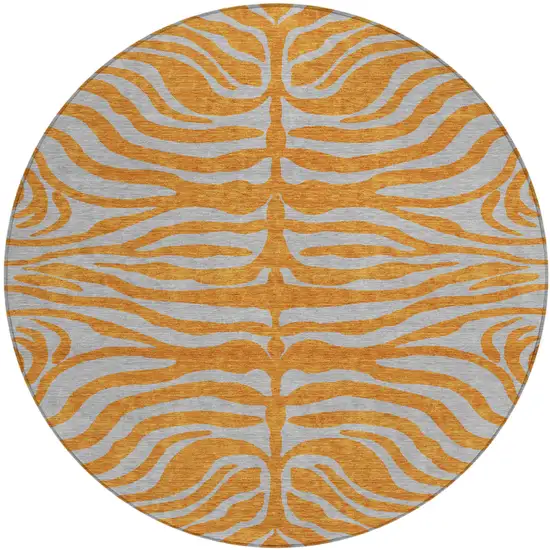 8' Copper And Gray Round Animal Print Washable Indoor Outdoor Area Rug Photo 2