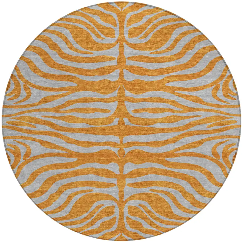 8' Copper And Gray Round Animal Print Washable Indoor Outdoor Area Rug Photo 2