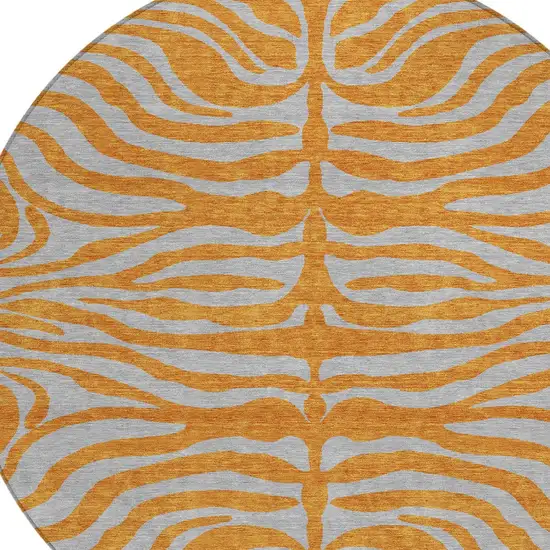 8' Copper And Gray Round Animal Print Washable Indoor Outdoor Area Rug Photo 5