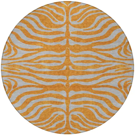 8' Copper And Gray Round Animal Print Washable Indoor Outdoor Area Rug Photo 6