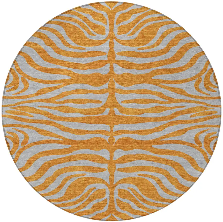 8' Copper And Gray Round Animal Print Washable Indoor Outdoor Area Rug Photo 6