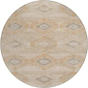 Photo of 8' Copper And Gray Round Aztec Washable Indoor Outdoor Area Rug