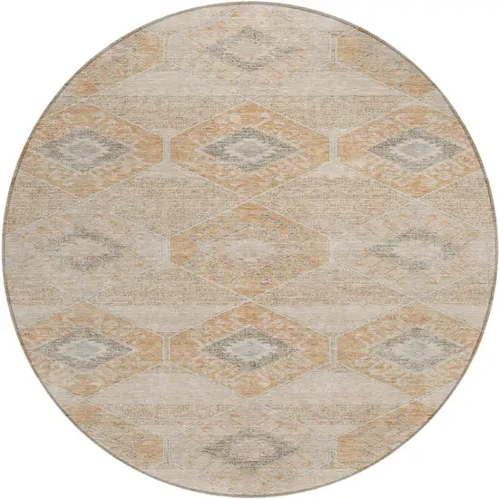 8' Copper And Gray Round Aztec Washable Indoor Outdoor Area Rug Photo 1