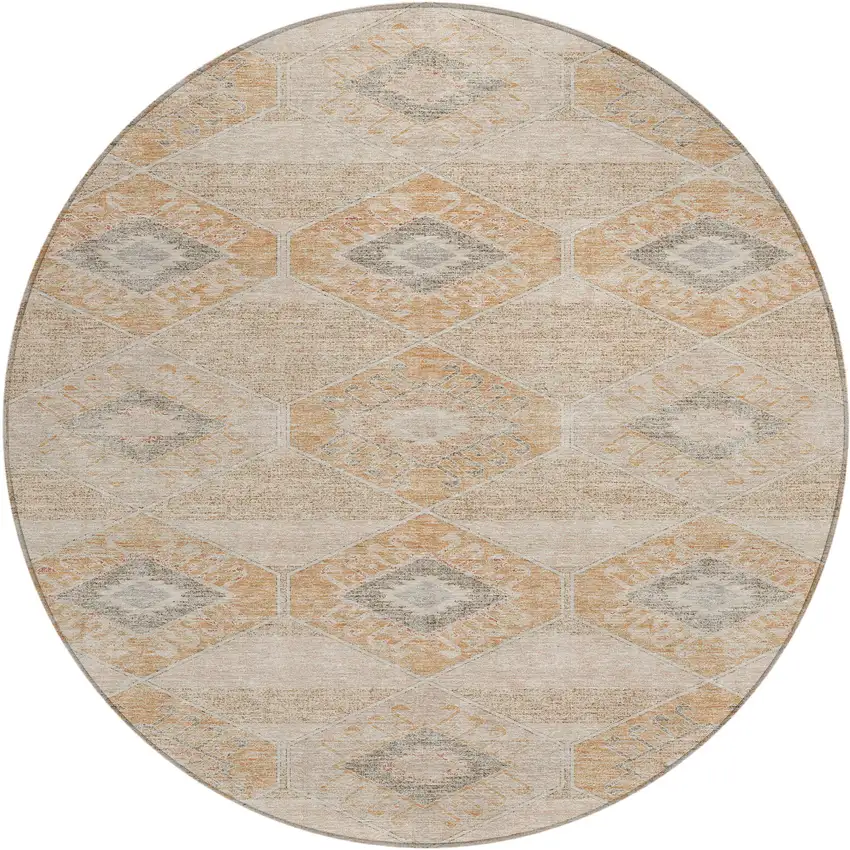 8' Copper And Gray Round Aztec Washable Indoor Outdoor Area Rug Photo 1