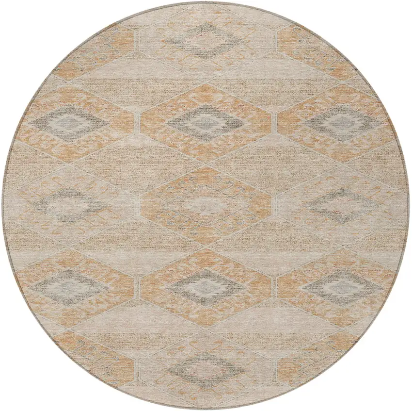 8' Copper And Gray Round Aztec Washable Indoor Outdoor Area Rug Photo 3