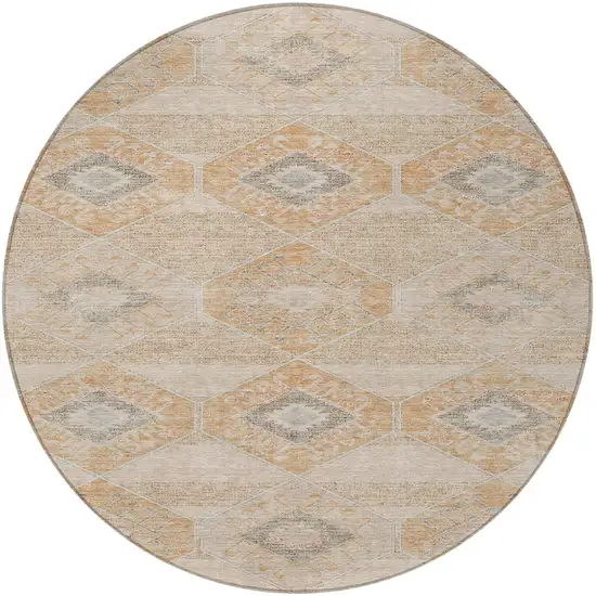 8' Copper And Gray Round Aztec Washable Indoor Outdoor Area Rug Photo 3