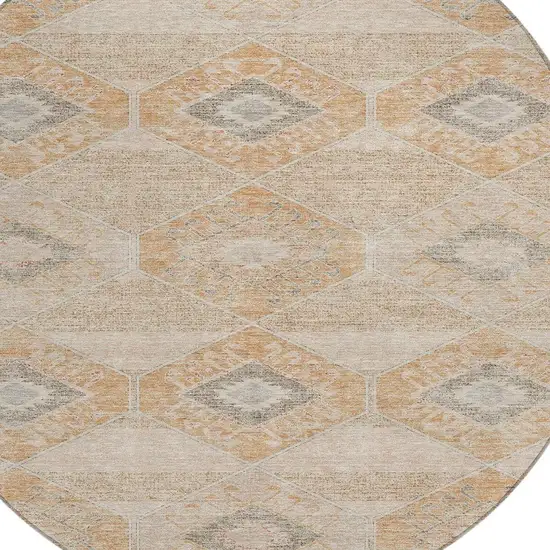 8' Copper And Gray Round Aztec Washable Indoor Outdoor Area Rug Photo 4