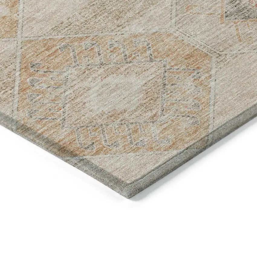 8' Copper And Gray Round Aztec Washable Indoor Outdoor Area Rug Photo 8