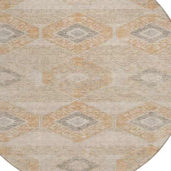 8' Copper And Gray Round Aztec Washable Indoor Outdoor Area Rug Photo 9