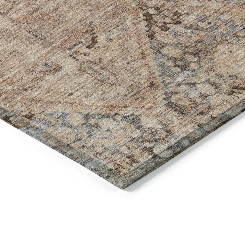 8' Copper And Gray Round Geometric Washable Indoor Outdoor Area Rug Photo 8