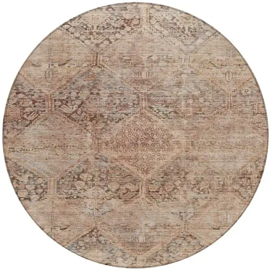 8' Copper And Gray Round Geometric Washable Indoor Outdoor Area Rug Photo 4