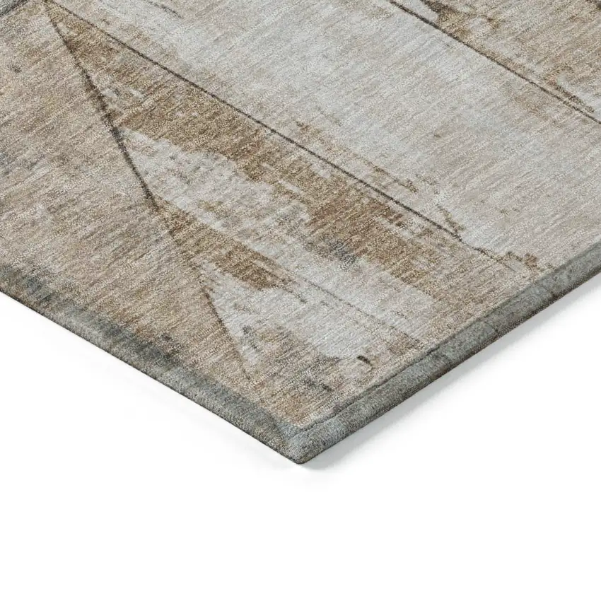 8' Copper And Gray Round Geometric Washable Indoor Outdoor Area Rug Photo 8