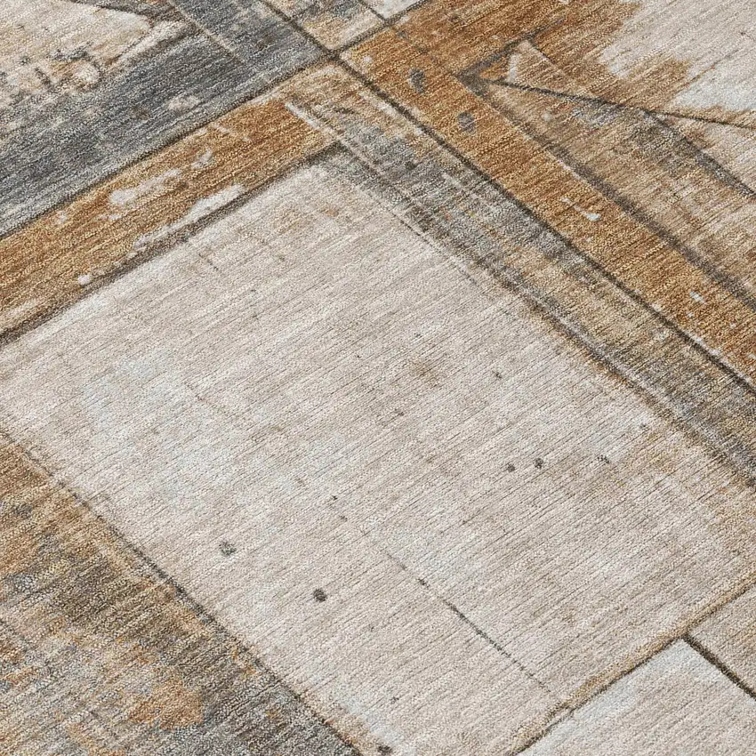 8' Copper And Gray Round Geometric Washable Indoor Outdoor Area Rug Photo 9