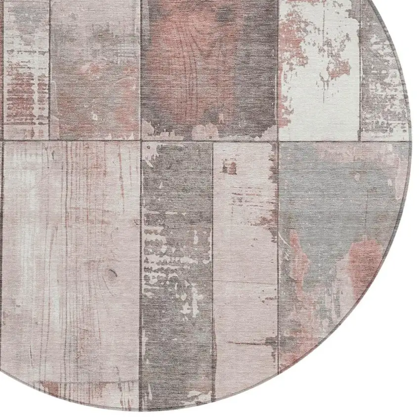 8' Copper And Gray Round Geometric Washable Indoor Outdoor Area Rug Photo 4