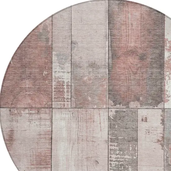 8' Copper And Gray Round Geometric Washable Indoor Outdoor Area Rug Photo 9