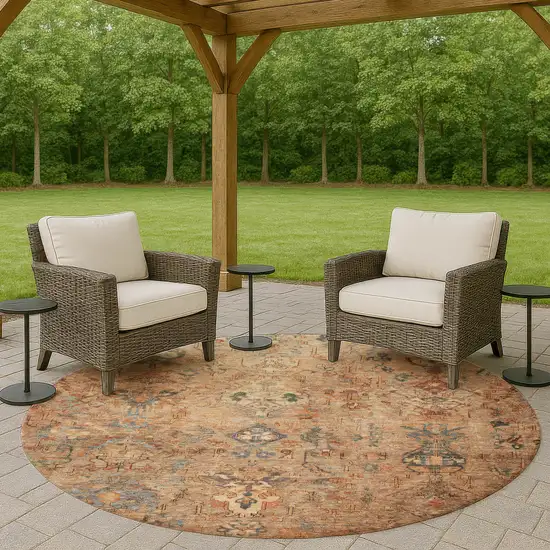 8' Copper And Gray Round Medallion Washable Indoor Outdoor Area Rug Photo 9