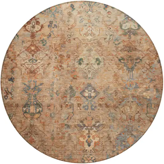 8' Copper And Gray Round Medallion Washable Indoor Outdoor Area Rug Photo 4