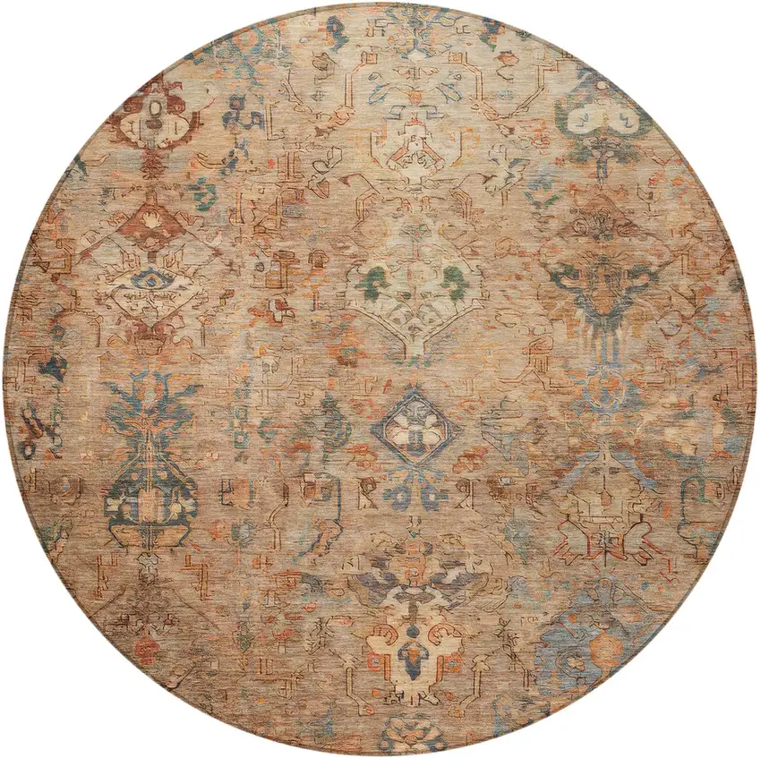 8' Copper And Gray Round Medallion Washable Indoor Outdoor Area Rug Photo 4