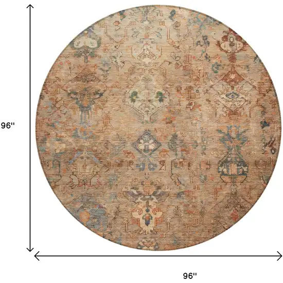 8' Copper And Gray Round Medallion Washable Indoor Outdoor Area Rug Photo 3