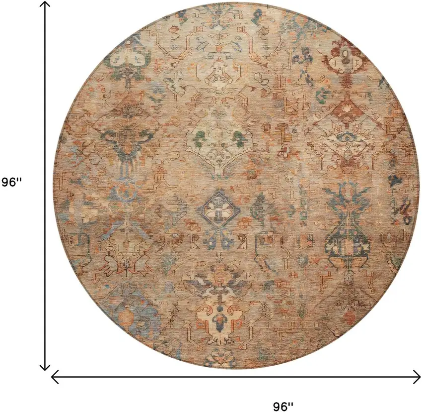 8' Copper And Gray Round Medallion Washable Indoor Outdoor Area Rug Photo 3