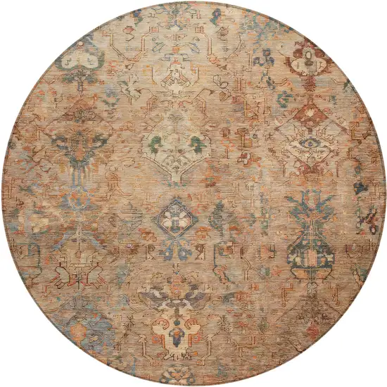 8' Copper And Gray Round Medallion Washable Indoor Outdoor Area Rug Photo 2