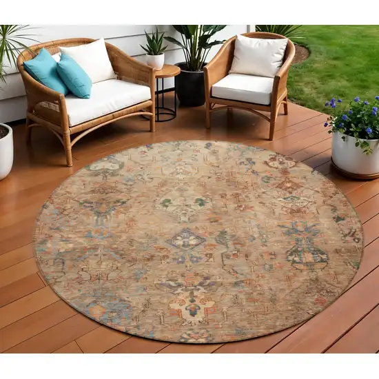 8' Copper And Gray Round Medallion Washable Indoor Outdoor Area Rug Photo 1