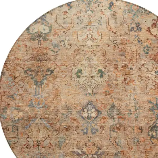 8' Copper And Gray Round Medallion Washable Indoor Outdoor Area Rug Photo 6