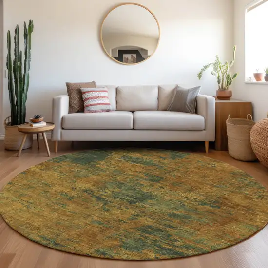 8' Copper And Green Round Abstract Washable Indoor Outdoor Area Rug Photo 8