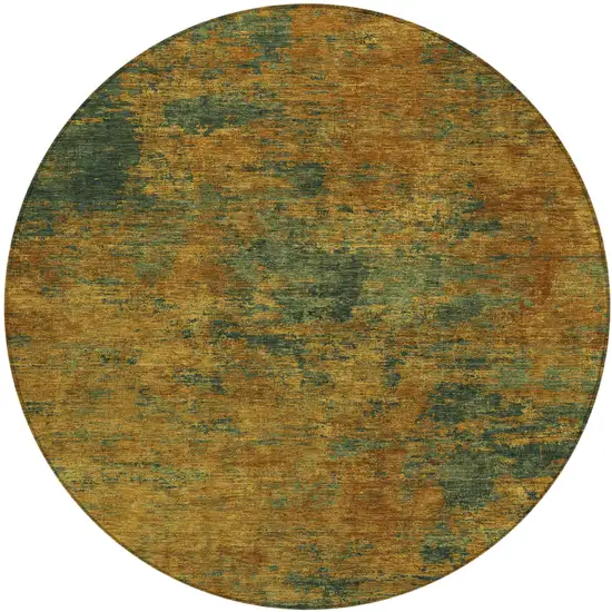 8' Copper And Green Round Abstract Washable Indoor Outdoor Area Rug Photo 2
