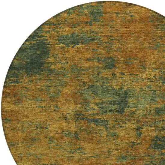 8' Copper And Green Round Abstract Washable Indoor Outdoor Area Rug Photo 5