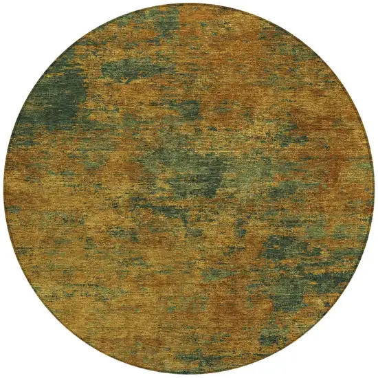 8' Copper And Green Round Abstract Washable Indoor Outdoor Area Rug Photo 6