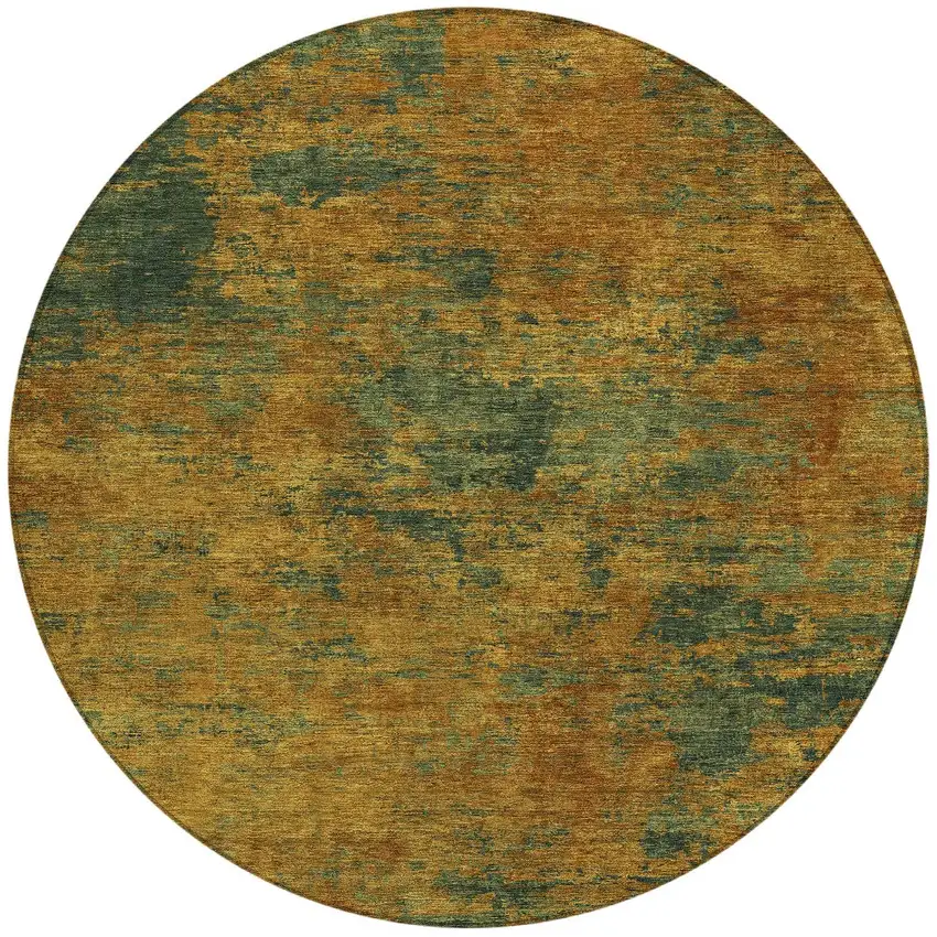 8' Copper And Green Round Abstract Washable Indoor Outdoor Area Rug Photo 6