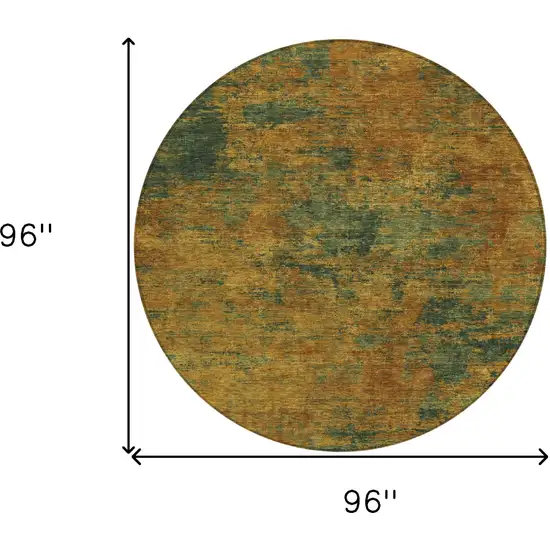 8' Copper And Green Round Abstract Washable Indoor Outdoor Area Rug Photo 9