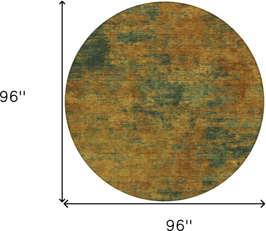 8' Copper And Green Round Abstract Washable Indoor Outdoor Area Rug Photo 9