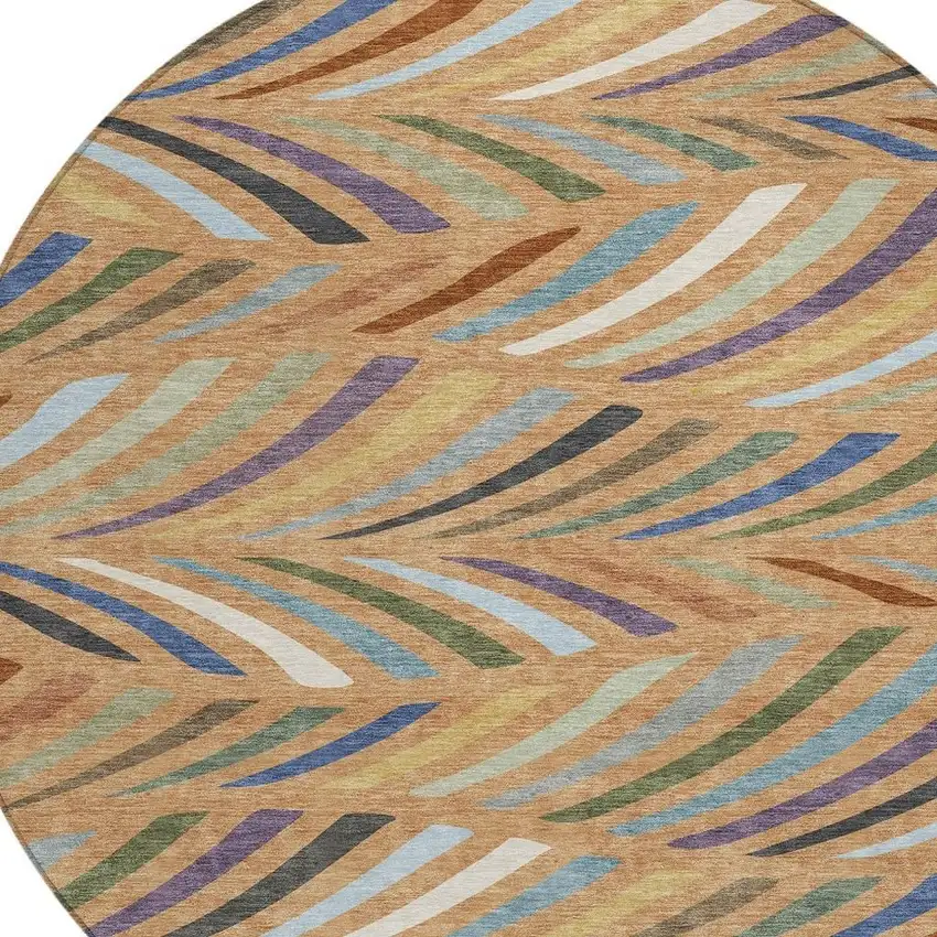 8' Copper And Green Round Abstract Washable Indoor Outdoor Area Rug Photo 2