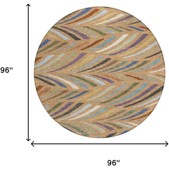 8' Copper And Green Round Abstract Washable Indoor Outdoor Area Rug Photo 8