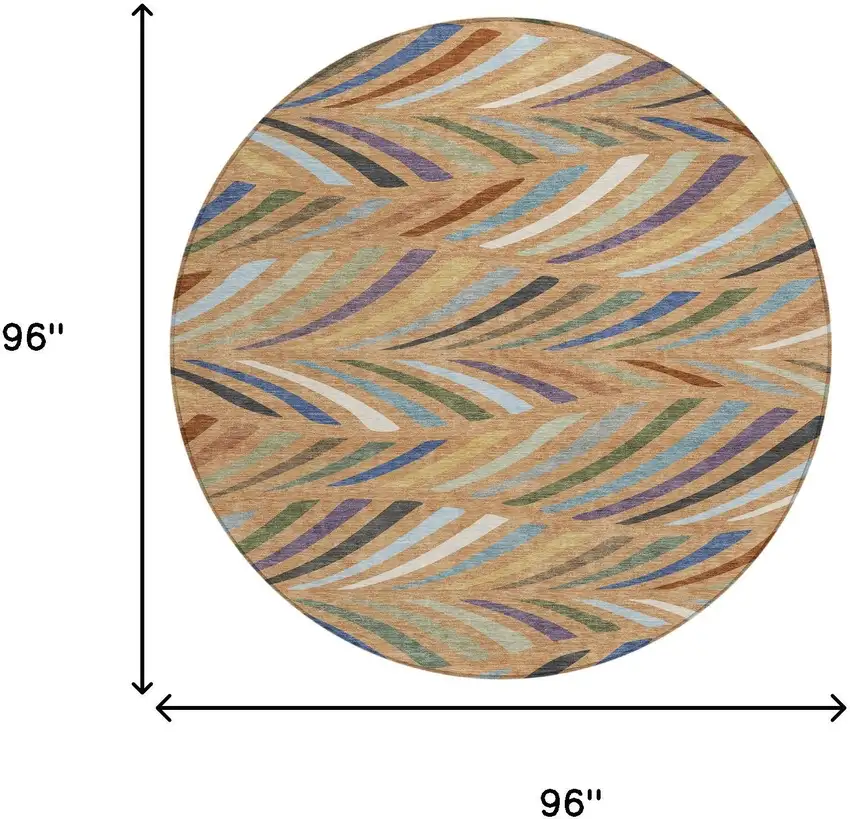 8' Copper And Green Round Abstract Washable Indoor Outdoor Area Rug Photo 8