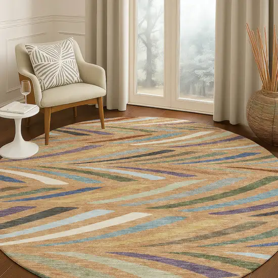8' Copper And Green Round Abstract Washable Indoor Outdoor Area Rug Photo 5