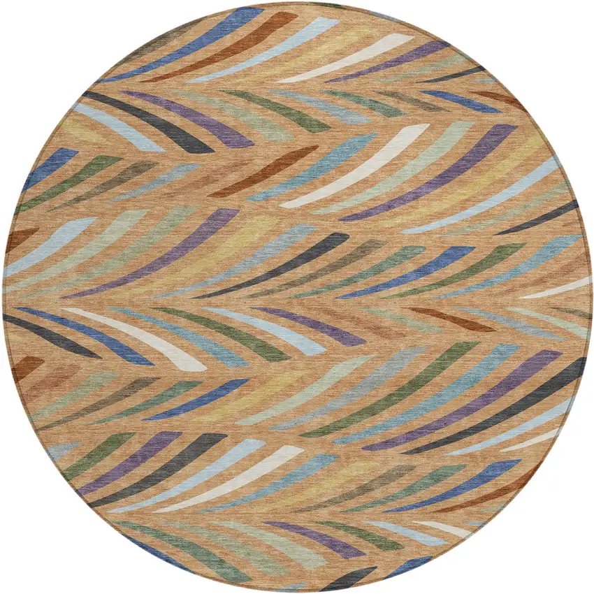 8' Copper And Green Round Abstract Washable Indoor Outdoor Area Rug Photo 1