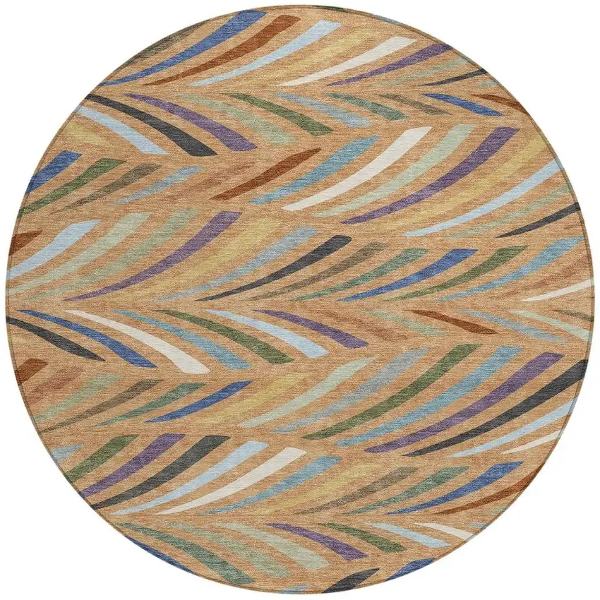 8' Copper And Green Round Abstract Washable Indoor Outdoor Area Rug Photo 3