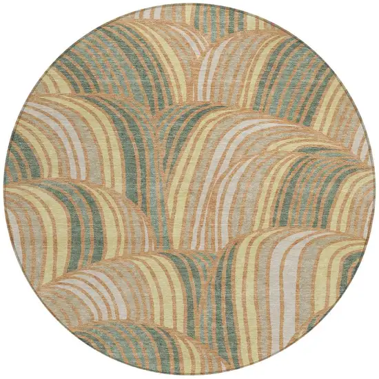 8' Copper And Green Round Abstract Washable Indoor Outdoor Area Rug Photo 3